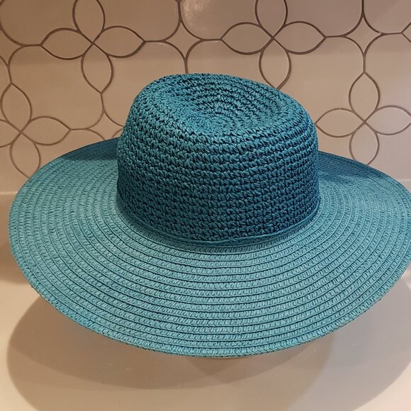 Cappelli Turquoise Blue Straw Sun Hat - Picture 2 of 8